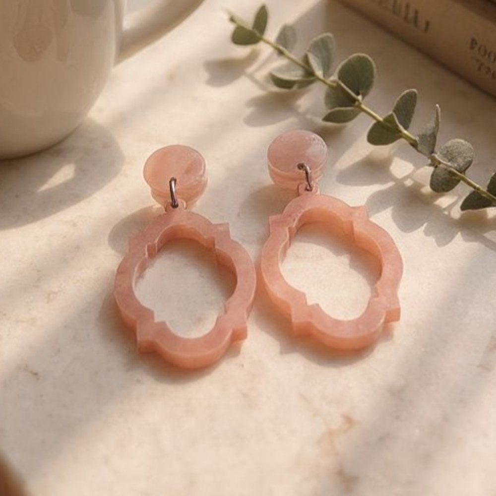 Hello Happiness Designs Blush Pink Acrylic Drop Earrings Geomet Cutout Statement